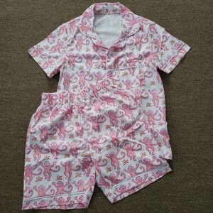 Monkey Pajamas Short Sleeve Top and Shorts Size Small Pink